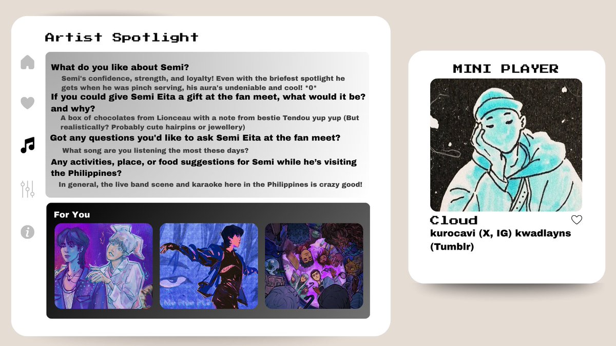 semieitacse's tweet image. ☆ Artist Spotlight: Cloud
Dim the lights and cue the flair, our next artist takes center stage! @kurocavi will bring Semi to life in snapshots that capture a different shade of his rhythm and charm, showing that there is more to Semi than meets the eye! ☆
#SetTheStageSemiCSE
