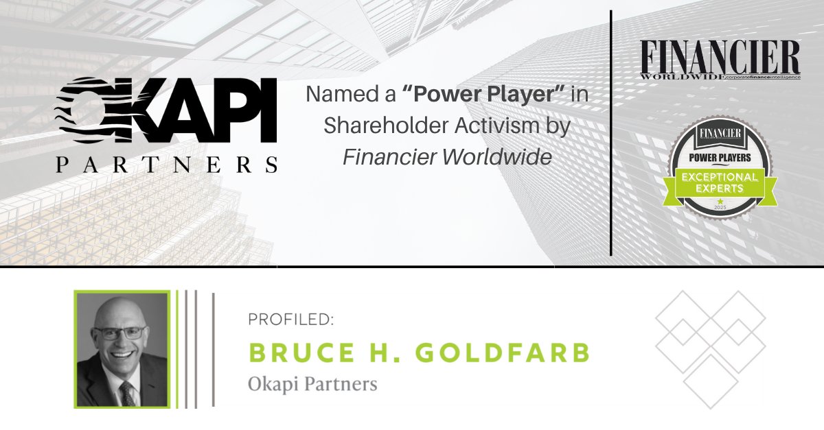 Okapi President &amp; CEO Bruce Goldfarb was profiled as an Exceptional Expert in Financier Worldwide’s “Power Players” issue, which highlighted our work in the activism arena and Bruce's take on what’s next for shareholder activism and proxy solicitation.

okapipartners.com/okapi-partners…
