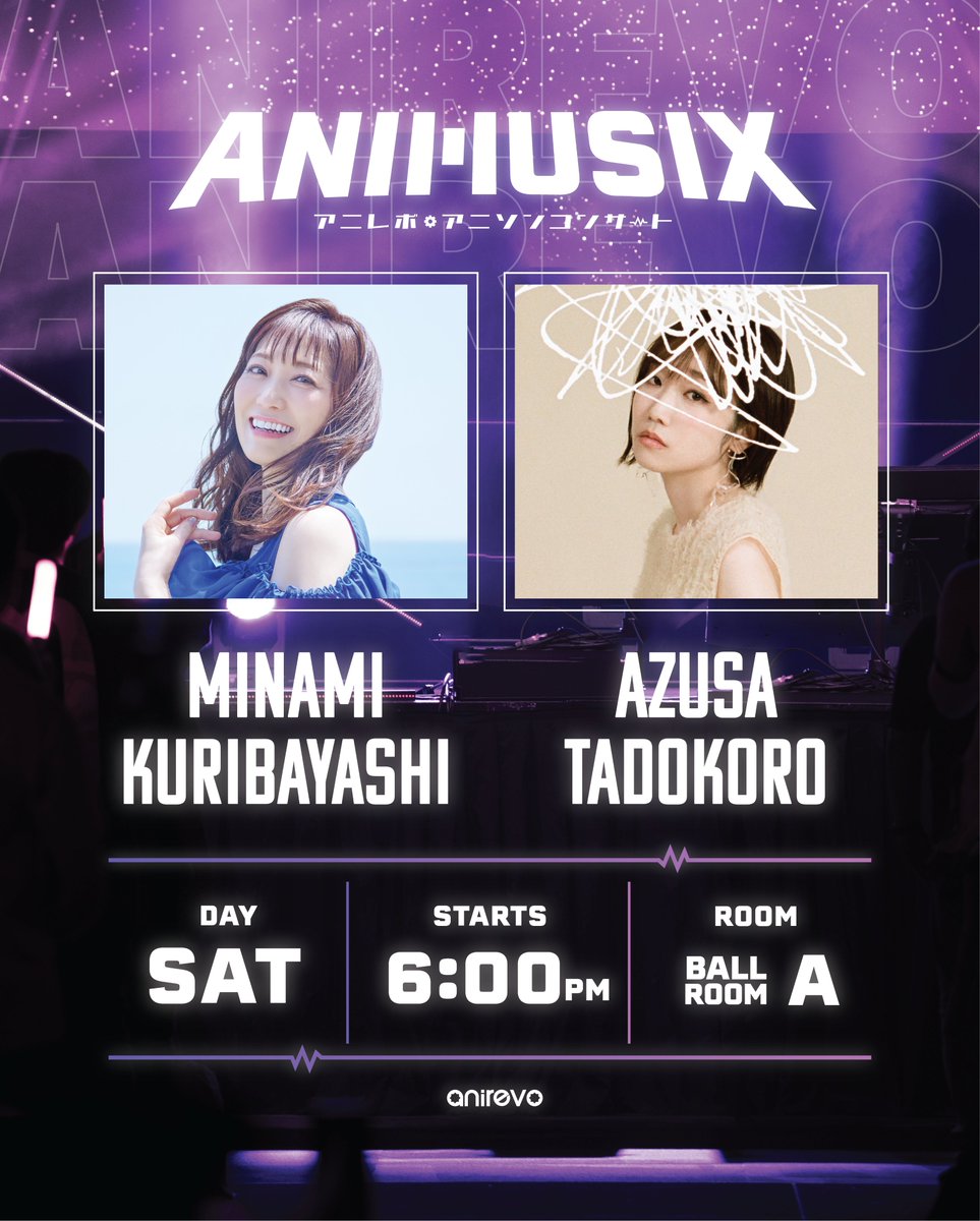 AnimeRevCanada's tweet image. 🎶 Get ready to scream your heart out, our Animusix Anisong Concert is returning to ARV2025!
Anirevo Vancouver 2025
📅 Sat, Aug 2
⏰ 6:00 pm
Featuring artists:
✨Minami Kuribayashi @minamiracle6_6
✨Azusa Tadokoro @AzusaTadokoro
This is a ticketed event for safety and crowd…