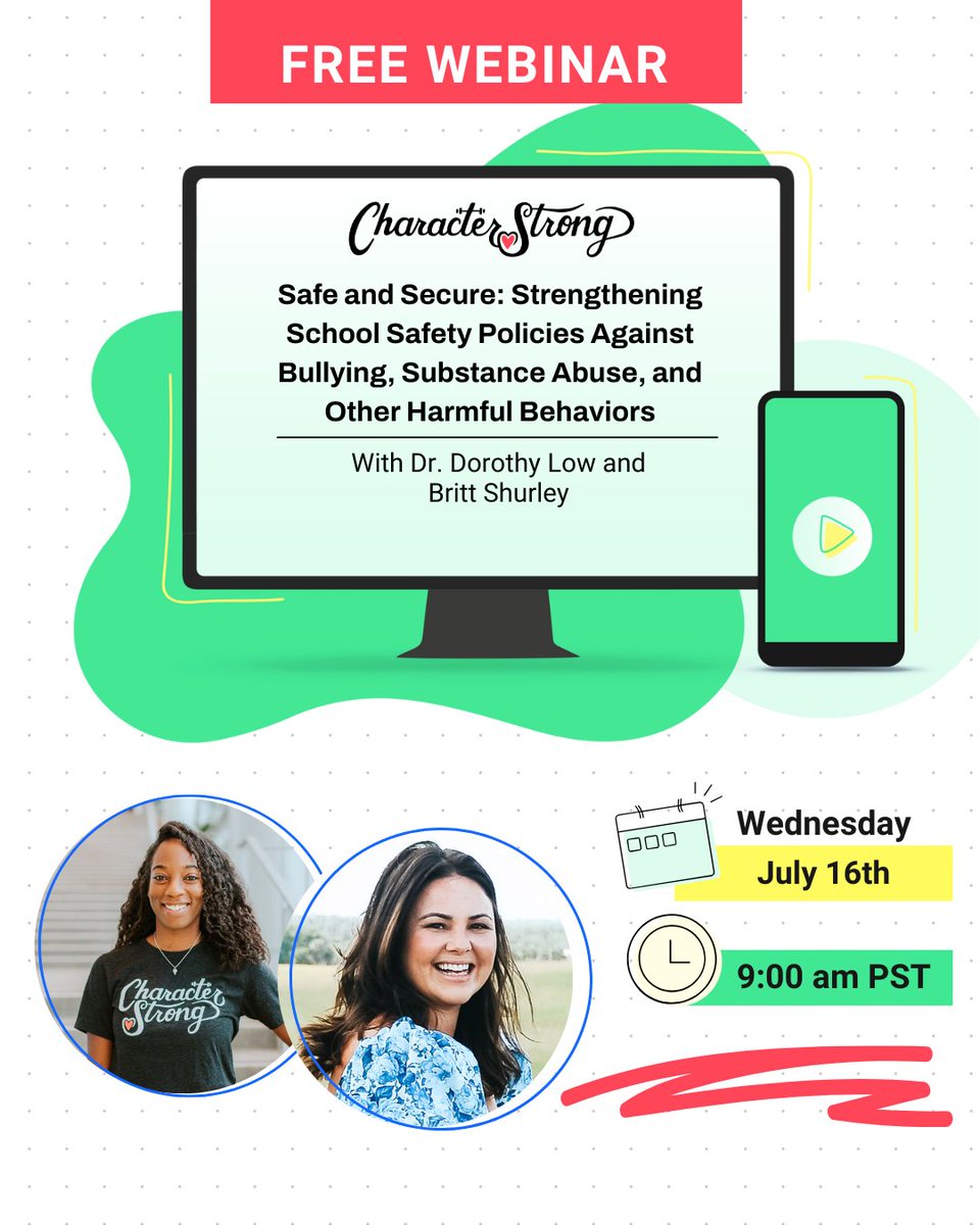 CharacterStrong's tweet image. Join us for two powerful webinars this week focused on creating safe, supportive school environments! Sign up below:

Tues: Build strong Community School systems
hubs.ly/Q03x3kfd0

Wed: Strengthen safety policies on bullying, substance abuse &amp;amp; more
hubs.ly/Q03x3kMV0