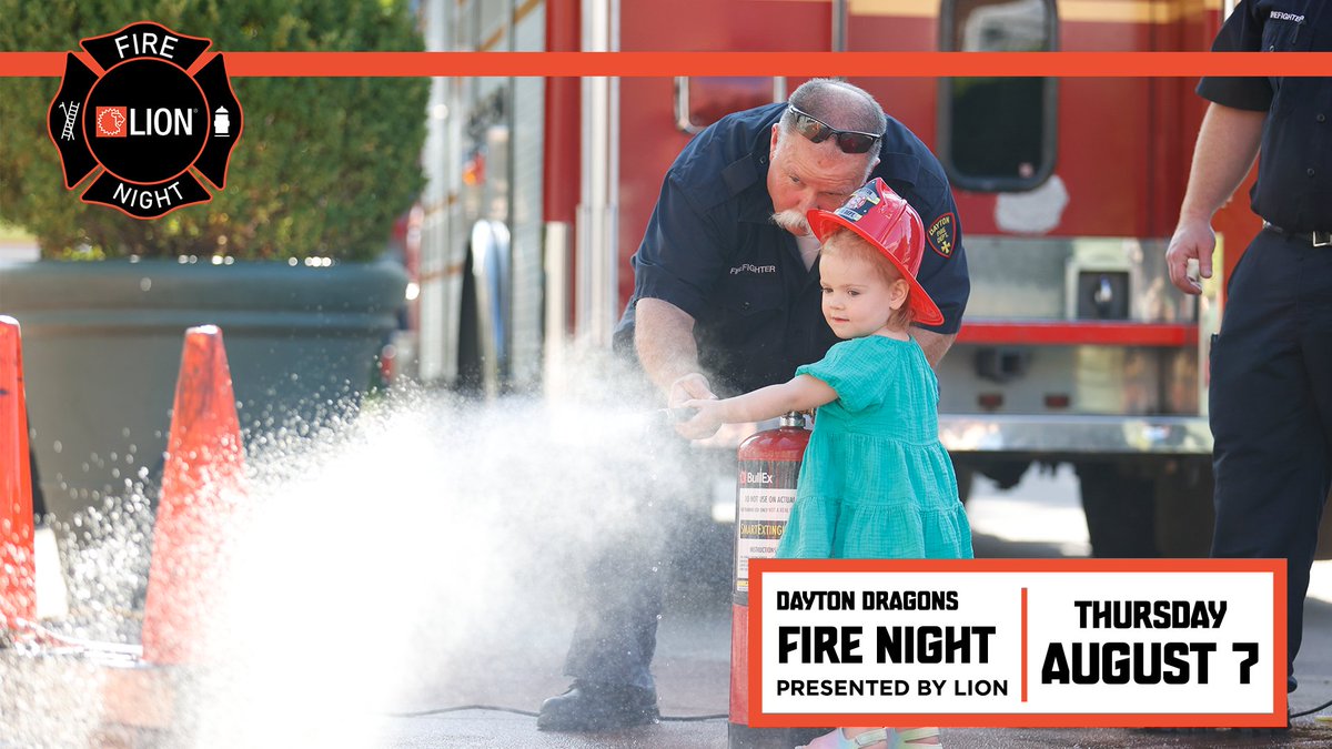 Dayton Dragons (@dragonsbaseball) on Twitter photo Fire Night presented by LION is back August 7! 🧑🚒 🚒
Score an exclusive Fire Night hat and celebrate our local first responders | <a href="/iaff136/">Dayton FireFighters Local 136</a>
Buy Tickets 🎟️ ➡️ bit.ly/3TdwfNn
($7 from each ticket benefits the National Fallen Firefighter Foundation) Fire Night presented by LION is back August 7! 🧑🚒 🚒
Score an exclusive Fire Night hat and celebrate our local first responders | <a href="/iaff136/">Dayton FireFighters Local 136</a>
Buy Tickets 🎟️ ➡️ bit.ly/3TdwfNn
($7 from each ticket benefits the National Fallen Firefighter Foundation)