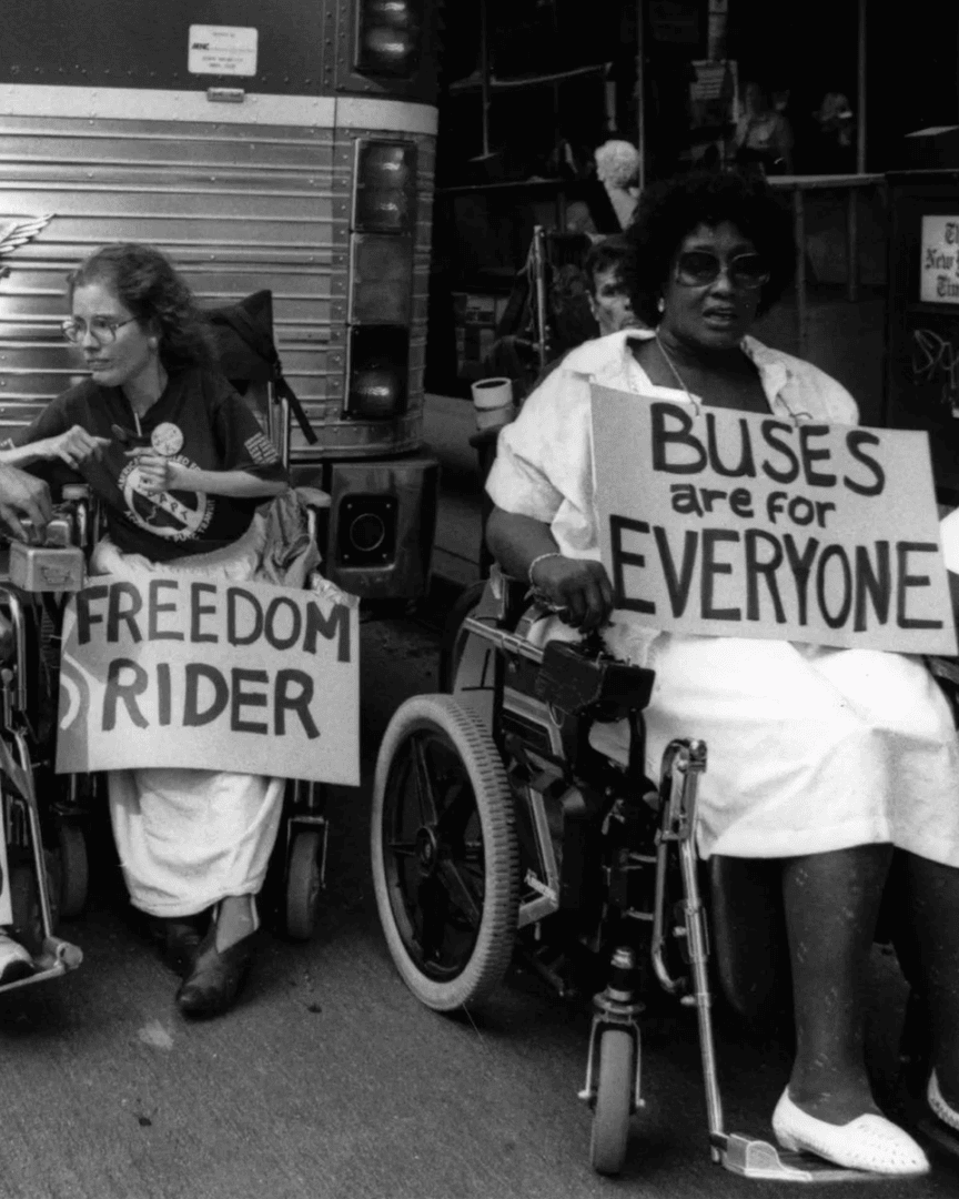 CalEndow's tweet image. The struggle for Disability Rights were always hard fought, from the Capitol Crawl to protests for bus accessibility. We honor their contributions to our communities and say: Nothing about us, without us!