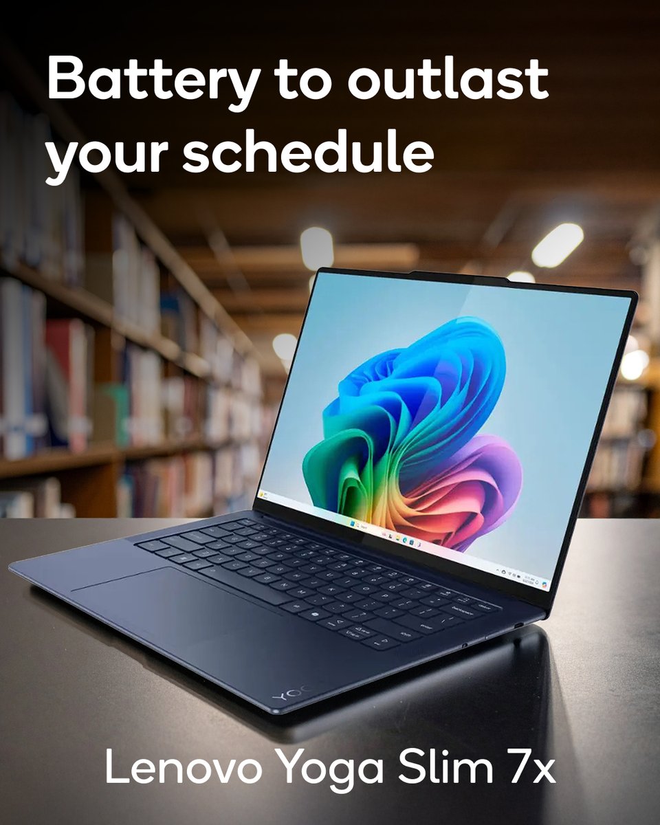 Snapdragon's tweet image. Power through homework and bring your creative ideas to life with the @Lenovo Yoga Slim 7x powered by #SnapdragonXSeries. On sale now @BestBuy. bit.ly/4nXTbyi