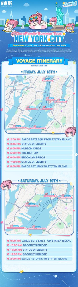 NIKKE_en's tweet image. 【DoroFamily's Summer Tour - New York City 🗽】
Doro is Heading to New York! 
Looks like she's super happy just being around your scent~
Stay alert—you never know when she might appear... 👀
📅 Date: July 18th (Friday) ~ July 19th (Saturday) (PT)
📍 Location: New York City 🗽…