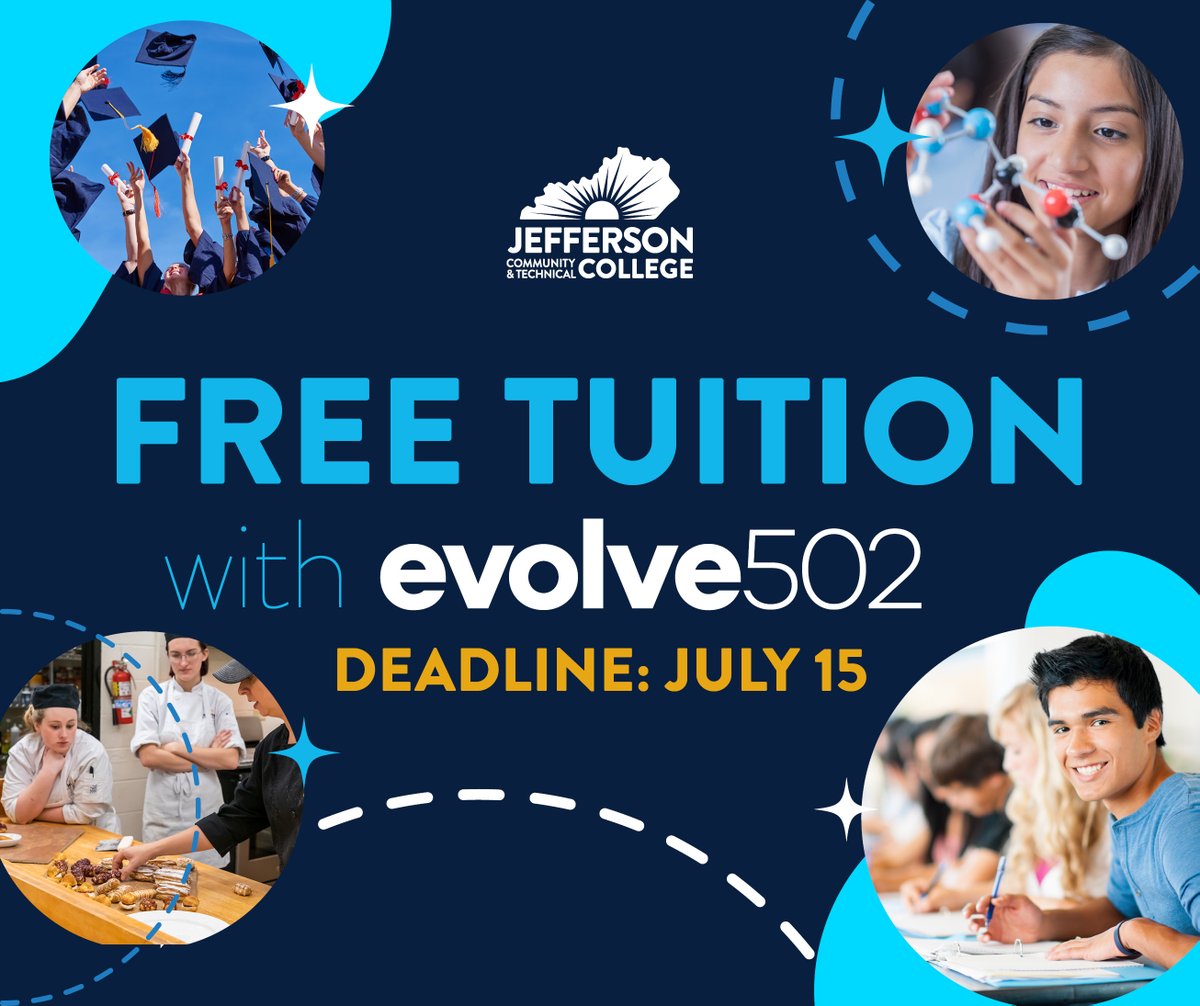Hey JCPS Class of 2025 graduates! Have you applied for the Evolve502 Scholarship?

Don't miss out on FREE tuition to Jefferson! Deadline is TOMORROW! Get started now at JCTC.ME/Evolve502 💰