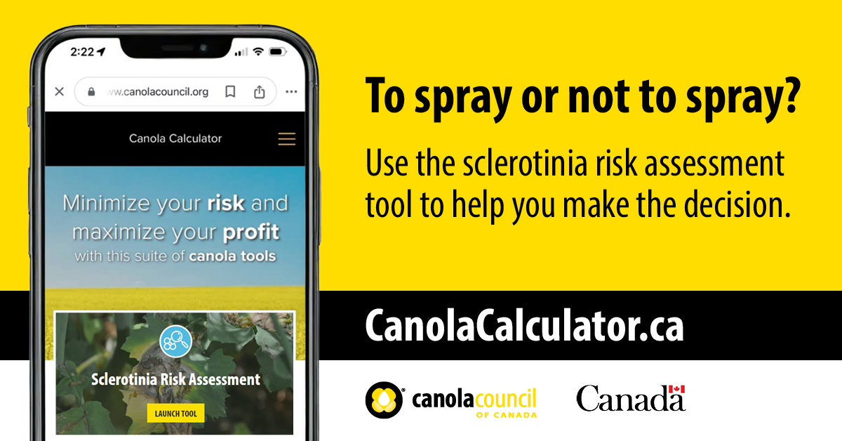 canolacouncil's tweet image. A suite of sclerotinia stem rot tools are ready for you at CanolaCalculator.ca
✅ Risk assessment calculator
✅ Economic calculator
✅ Resource library
Use these tools to help make the spray decision.