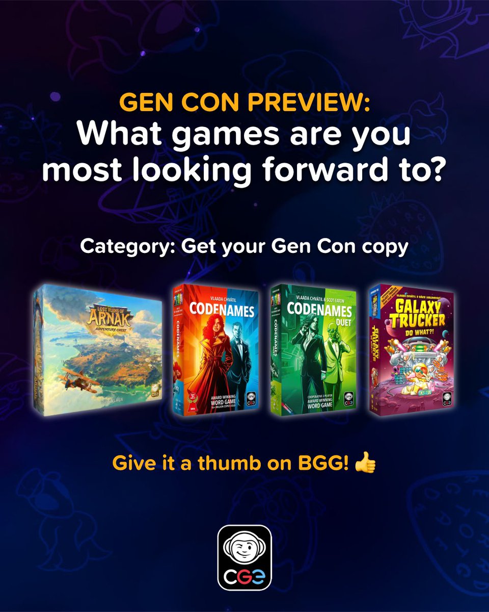 Pssst! Bringing these hot games on <a href="/Gen_Con/">Gen Con</a> 🚀🐾🕵️‍♀️ so don't forget to give your faves a thumbs-up inside <a href="/BoardGameGeek/">BoardGameGeek</a> preview article here 👍👍: f.mtr.cool/jwnwhgmzvd 
#GenCon #BoardGames #BGG #CGE #CzechGamesEdition