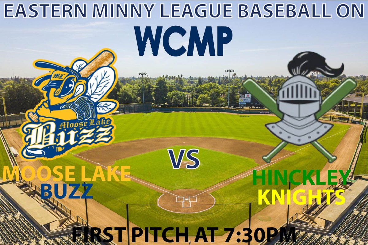 Town ball action tonight on WCMP!

Moose Lake Buzz at Hinckley Knights 7:30PM
Listen live on 106.5FM-AM1350
Watch live at: youtube.com/live/-MmMReubh…

<a href="/CoachHasz/">Ted Hasz</a> 
<a href="/HinckleyKnights/">Hinckley Knights</a>