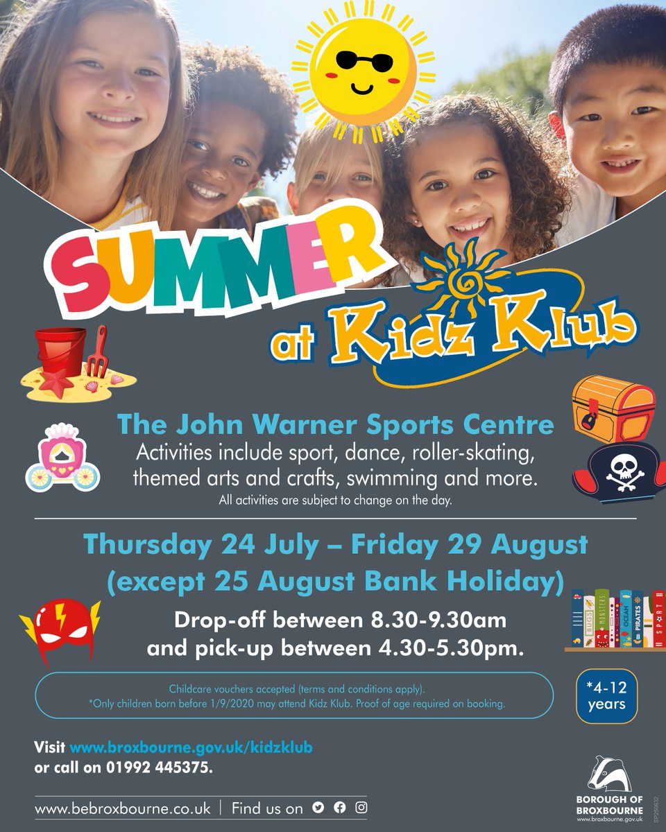 Treat the kids to Kidz Klub this summer🎉

Sports, dance, roller-skating, arts and crafts and much more 🏀🎭

📅 From Thursday 24 July to Friday 29 August
📍 John Warner Sports Centre, Hoddesdon

Learn more and book: ow.ly/PuSw50Wltu5