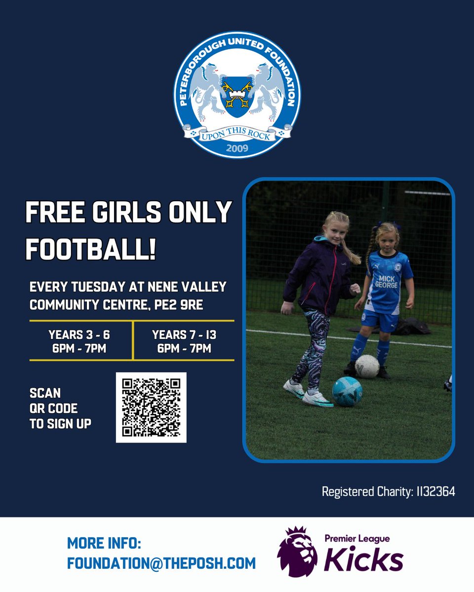 Peterborough United Foundation (@poshfoundation) on Twitter photo ⚽️ Our FREE Girls Only Football sessions continue tomorrow at Nene Valley Community Centre!
📧 Foundation@theposh.com to sign up!
#PLKicks | #pufc ⚽️ Our FREE Girls Only Football sessions continue tomorrow at Nene Valley Community Centre!
📧 Foundation@theposh.com to sign up!
#PLKicks | #pufc