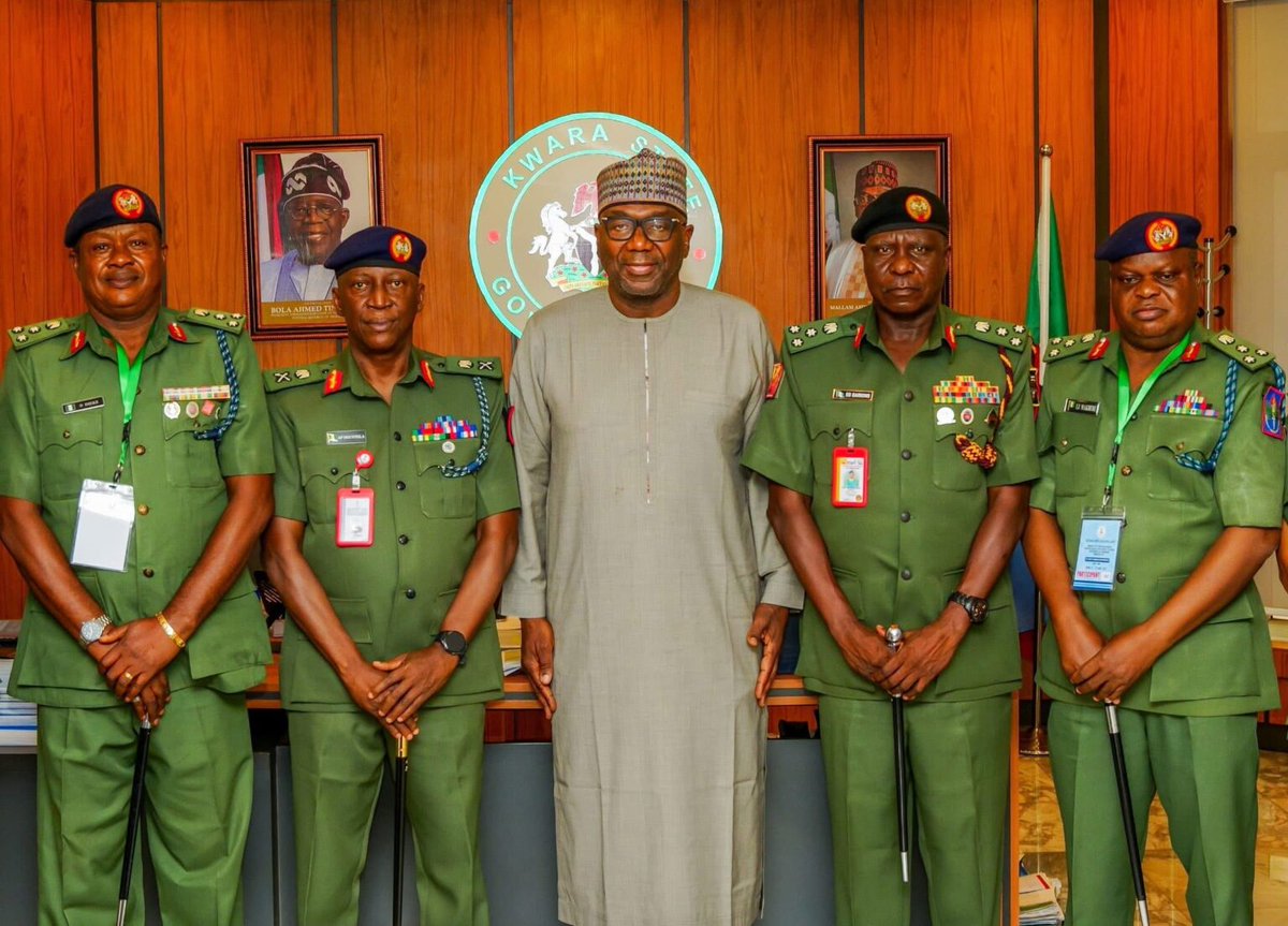 Iyalaya (@lollylarry1) on Twitter photo Kwara Governor, Army Chiefs Strategize to Strengthen State Security
Kwara State Governor AbdulRahman AbdulRazaq (<a href="/RealAARahman/">Abdulrahman Abdulrazaq</a>) convened a high-level security meeting with senior Nigerian Army officers on Friday as part of ongoing efforts to bolster safety across the state. The Kwara Governor, Army Chiefs Strategize to Strengthen State Security
Kwara State Governor AbdulRahman AbdulRazaq (<a href="/RealAARahman/">Abdulrahman Abdulrazaq</a>) convened a high-level security meeting with senior Nigerian Army officers on Friday as part of ongoing efforts to bolster safety across the state. The