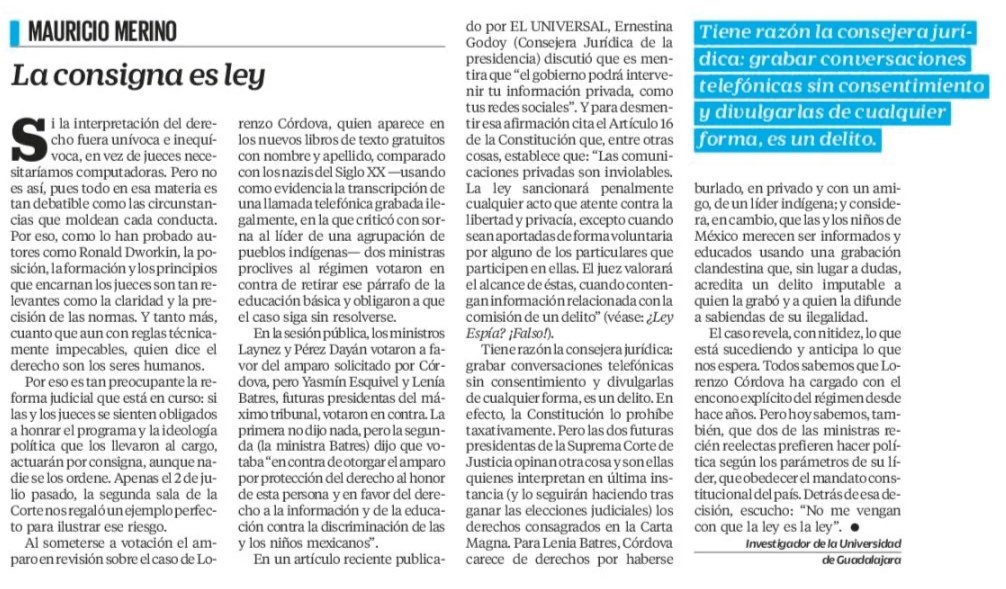 NosotrxsMX's tweet image. #Opinión
La consigna es ley, texto de Mauricio Merino
Leer en @El_Universal_Mx 👇🏼
eluniversal.com.mx/opinion/mauric…