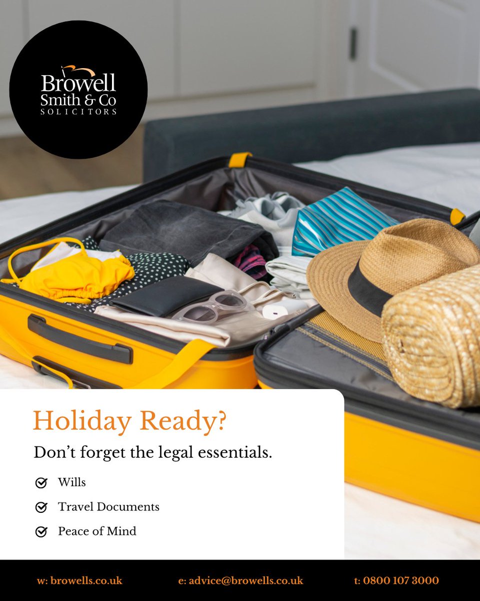 You’ve packed the passport, flip flops, and sun cream but what about peace of mind?

Make sure you're covered before you go, our expert solicitors can help! bit.ly/3PGGvKf 

#TravelTips #FamilyTravel #WillsAndProbate #LegalAdvice #FamilyLaw #LegalSupport