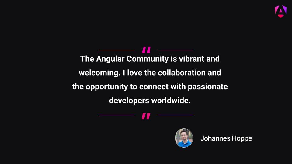 angular's tweet image. For @JohannesHoppe - a GDE and co-author of the German Angular Book being a part of the community is all about the collaboration and the opportunity to connect with other passionate devs worldwide.
You can check the book here: angular-buch.com