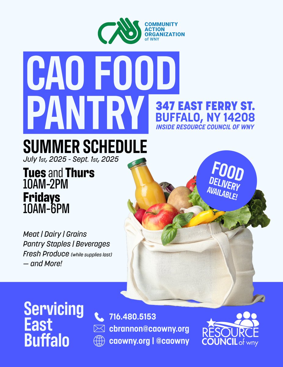 🥕 Need a little help filling the fridge this summer? CAO of WNY’s Food Pantry is here for our East Buffalo neighbors!

Help us spread the word by sharing this post! 🌟

#CAOWNY #FoodPantry #EastBuffalo #CommunitySupport