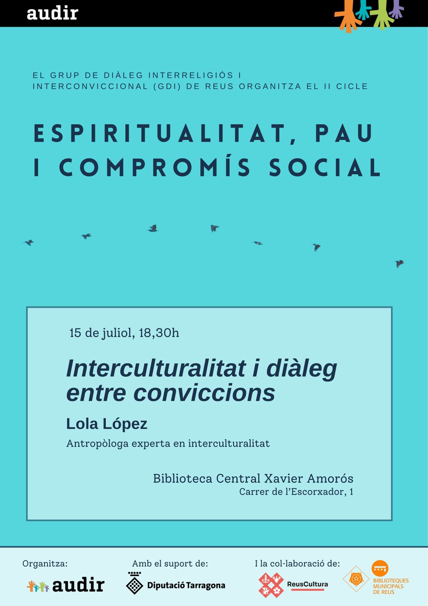 Demà dimarts, darrera conferència del II cicle Espiritualitat, pau i compromís social, de Reus.

'Interculturalitat i diàleg entre conviccions' amb Lola López, antropòloga i experta en interculturalitat. 

🗓️ 15 de juliol
⌚ 18.30 h
📍 Bibl. Xavier Amorós (c/ Escorxador, 1)

🧵👇