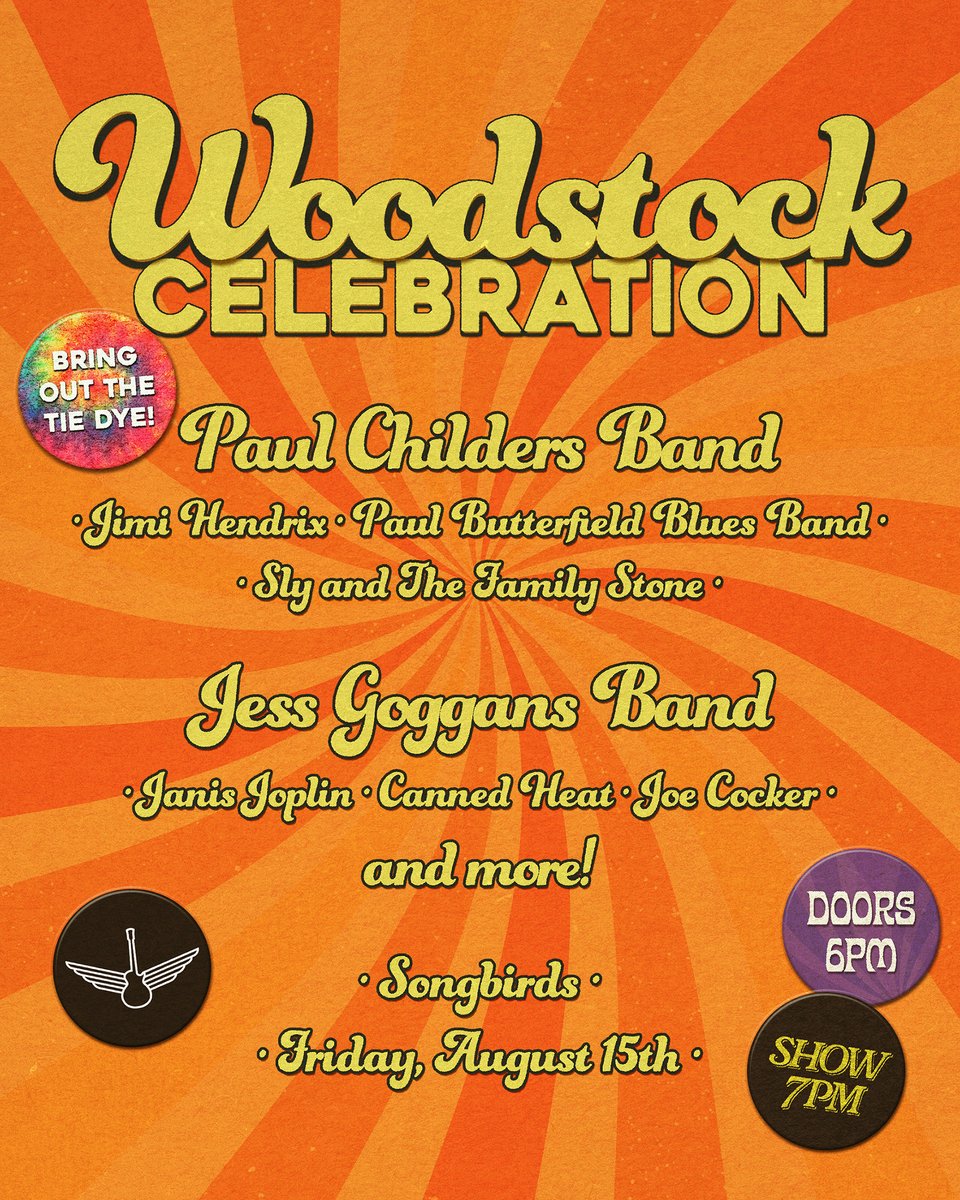 SongbirdsFound's tweet image. In just one month, Paul Childers & Jess Goggans are coming together to perform a tribute to the music of Woodstock ๐๐ถ๐ผ Relive the spirit & sound of the generation of love at Songbirds on 8/15! ๐ซถ On sale now
๐๏ธ seetickets.us/woodstockcelebโฆ ๐๏ธ
Doors 6 PM, Show 7 PM
Seated Show