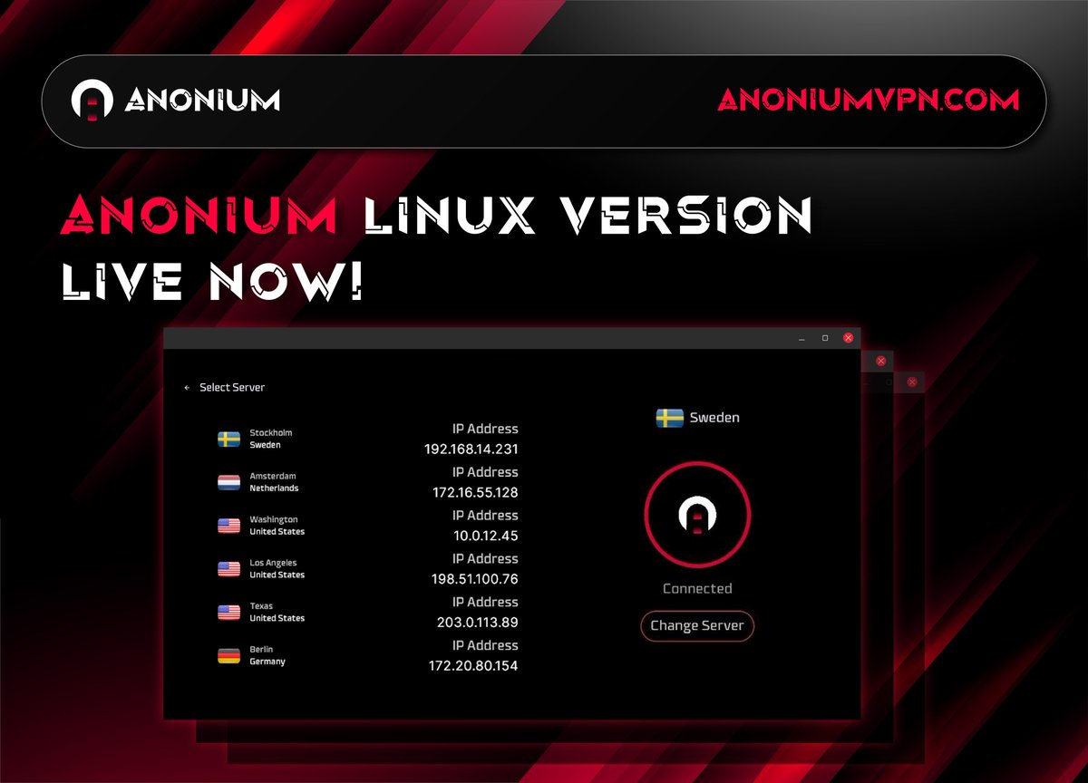 AnoniumVPN's tweet photo. 🖥 Download AnoniumVPN v1.1.0 (Linux)

We’re excited to announce that AnoniumVPN is now officially available for Linux users!

Enjoy the same privacy-first features that make Anonium a leader in secure, decentralized browsing, now on the Linux platform.

Linux users can now experience Anonium’s robust privacy and security features, ensuring a seamless and private online experience.

Get it now: 
🌐 https://t.co/8ggdiRb2zW 
🔓Privacy isn’t optional. It’s built-in.