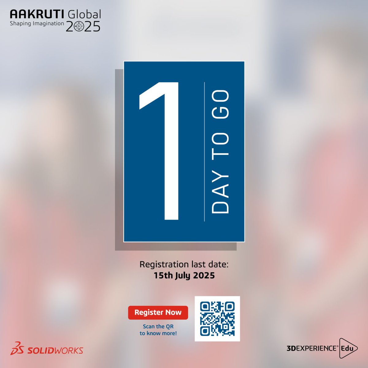 HEY STUDENTS!  Final Countdown: 1 Day to Go!Final Countdown: 1 Day to Go!
This is it — your last 24 hours to register for #AAKRUTI Global 2025.
Don't miss this global student design competition!
The top 10 teams will be invited to pitch their project at 3DEXPERIENCE World 2026 in