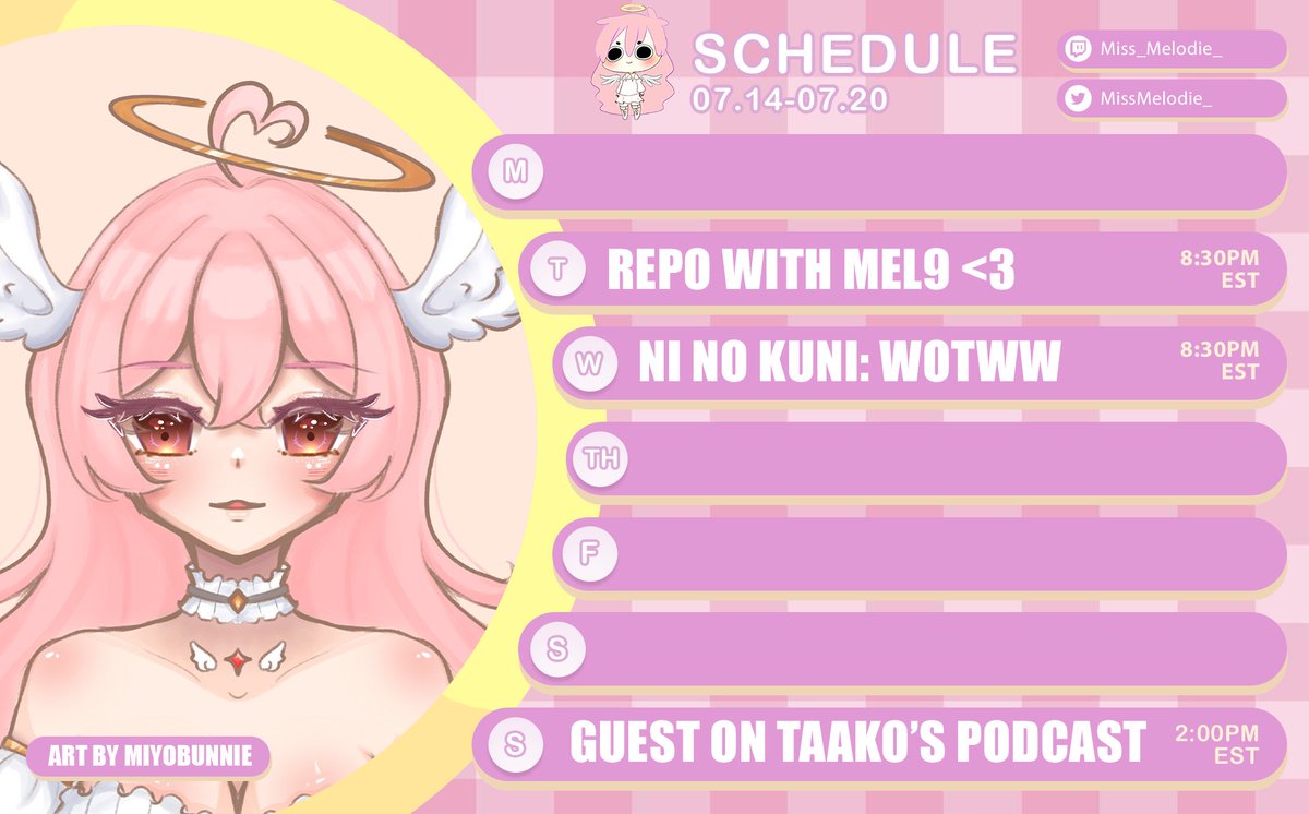 missmelodie_'s tweet image. Woah, lots of streams this week!

🪽Tuesday: @melodicTurntech is gonna teach us REPO
🪽Wednesday: Nite plays Ni No Kuni
🪽Sunday: I’ll be a guest star on @TacoTaako ‘s podcast Spectral and Spice

Be sure to stop by and say hi ✨💕

(Hehe look this cute art by @miyobunnie 🥺🩷)
