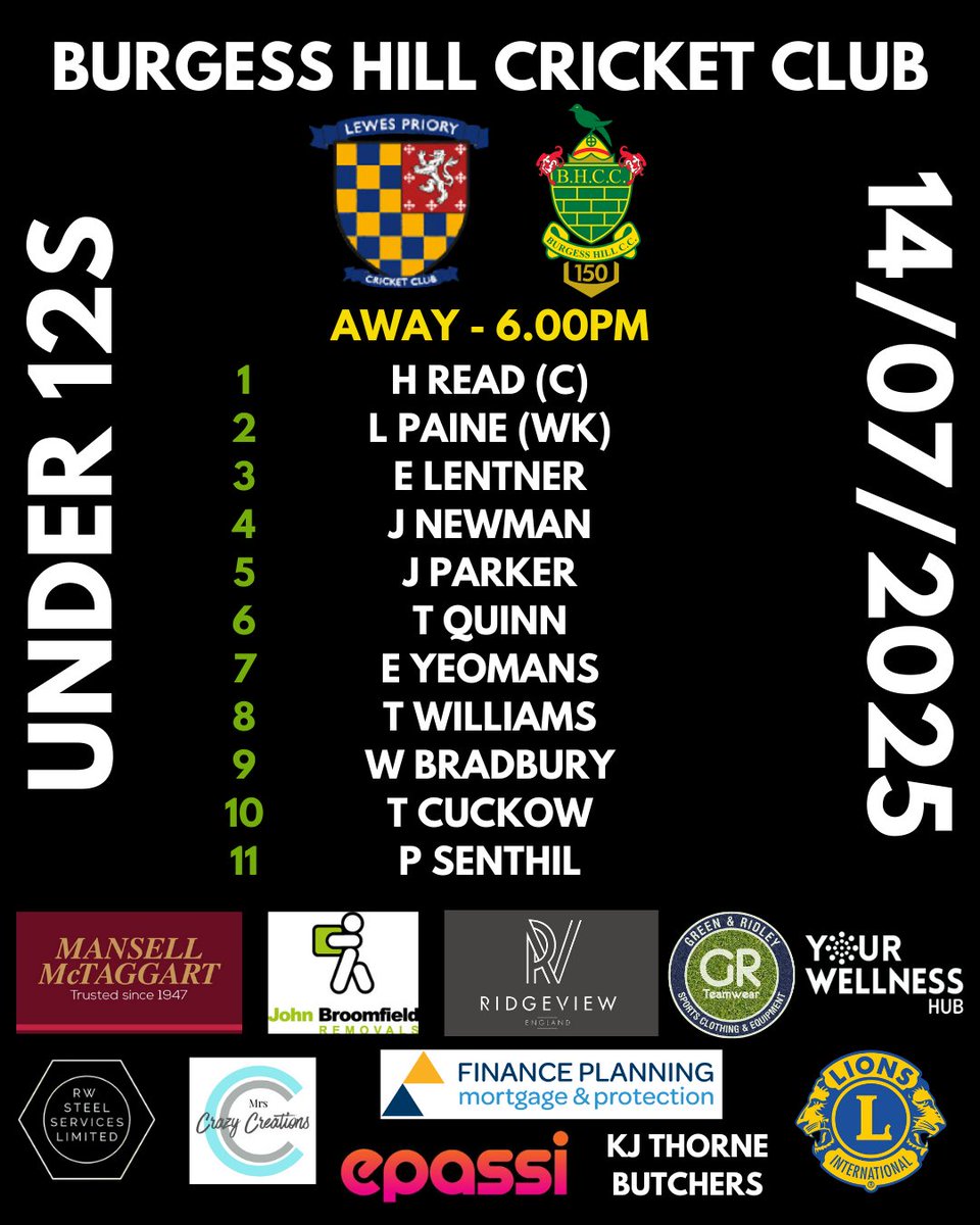 Kicking off the week are the Under 15s and Under 12s. It's Steyning at home for the 15s, whilst it's Lewes Priory away for the 12s 🏏

'Mon The Hill!

#Cricket #BurgessHill #Sussex #SussexCricket