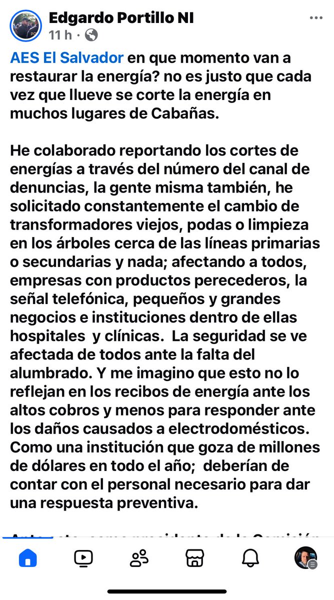 denis_chicas's tweet photo. @AESElSalvador @SIGETSV @Defensoria_910 @MITURElSalvador @MorenaValdezSV Gracias, el servicio se restableció a eso de las 11 pm…
Comentarles que los huespedes decidieron abandonar el Hostal y eso me genera pérdidas económicas y una mala imagen.
Hasta el Alcalde de Cabañas está presionando para que esto no sea tan recurrente… https://t.co/EIBjHiT2pG