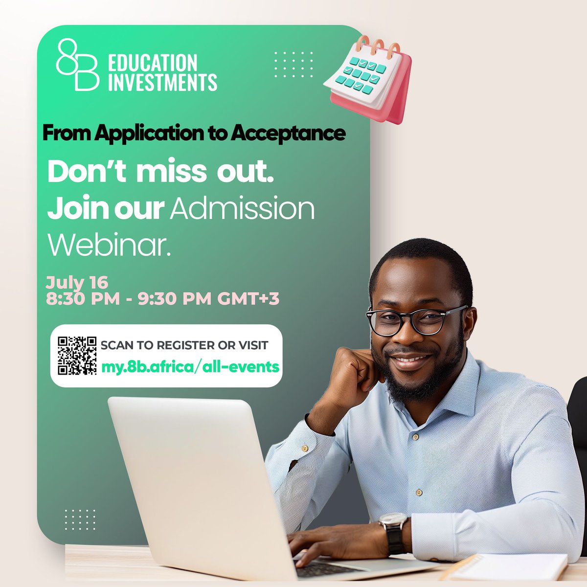Starting your study abroad journey?
Don’t miss the Admission Webinar that breaks it all down. No fluff. Just facts.
🔗 Sign up now: my.8b.africa/all-events
#StudyAbroad #Admissions2025 #8BGlobal #WebinarAlert