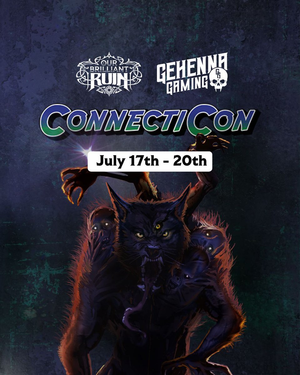 Our Brilliant Ruin (@brilliantruinip) on Twitter photo Looking to give Our Brilliant Ruin a try? <a href="/GehennaGaming/">Gehenna Gaming</a> will be running sessions for us at Connecticon XXII from July 17th - 20th in Hartford, CT. Looking to give Our Brilliant Ruin a try? <a href="/GehennaGaming/">Gehenna Gaming</a> will be running sessions for us at Connecticon XXII from July 17th - 20th in Hartford, CT.