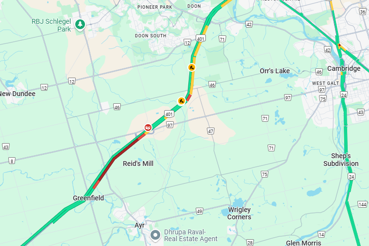 UPDATE: Crash reported on the EB 401 just east of Cedar Creek Road.   

The MTO reports that collision has closed two right lanes and the right shoulder.