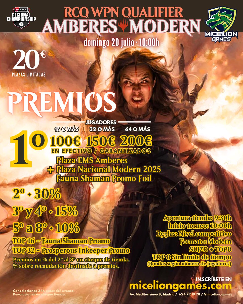miceliongames (@miceliongames) on Twitter photo Este domingo te juegas hasta 200 € en efectivo, la clasificación para el RC de Amberes y una plaza al Nacional Modern 2025! 💸🔥
🗓️ 20 de julio · 10:00h
📍 Micelion Games🐉
🎙️ En directo con casteo de Iván Ojeda <a href="/MTGOjeda/">Iván Ojeda</a>
📺 twitch.tv/miceliongames
Te esperamos 👀
#MTG #RCQ Este domingo te juegas hasta 200 € en efectivo, la clasificación para el RC de Amberes y una plaza al Nacional Modern 2025! 💸🔥
🗓️ 20 de julio · 10:00h
📍 Micelion Games🐉
🎙️ En directo con casteo de Iván Ojeda <a href="/MTGOjeda/">Iván Ojeda</a>
📺 twitch.tv/miceliongames
Te esperamos 👀
#MTG #RCQ