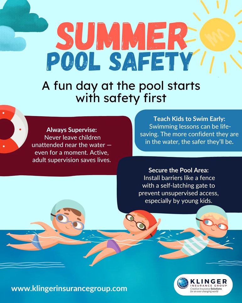KlingerInsGroup's tweet image. Cool down, not let your guard down! Always keep an eye on little swimmers. 💧
#PoolSafetyTips #WatchTheWater #SwimSafe #SummerSafety #StayAlert