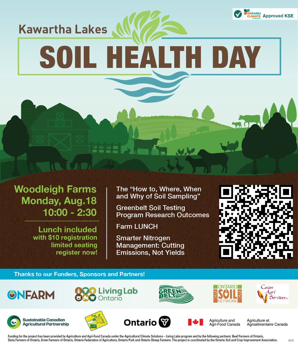 Happening Monday: Soil Health Day at <a href="/woodleighfarms/">Norm Lamothe</a> starts at 10am—arrive early, bring your questions and get ready to walk the field, connect with producers and dig into the details of healthy soil. Still not registered? rebrand.ly/7ub9wfi

#AgLivingLab