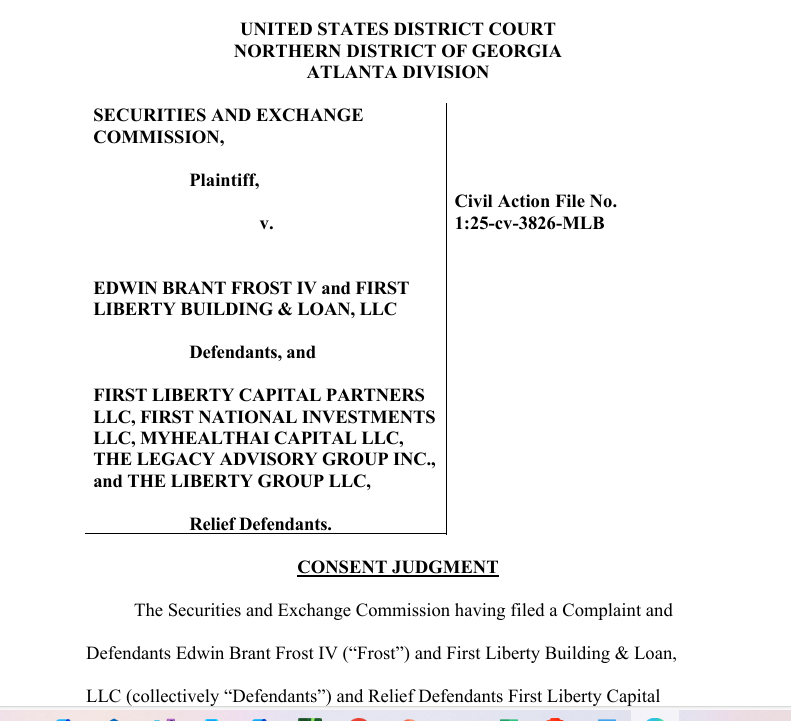patriot2392's tweet image. BREAKING: SEC Files Consent Judgment In Ponzi Scheme Case Against First Liberty Building and Loan and Brant Frost IV
In a move that surprised many, the SEC has filed a Consent Judgment in the case against Brant Frost IV and First Liberty on July 11th, this past Friday.
As one…