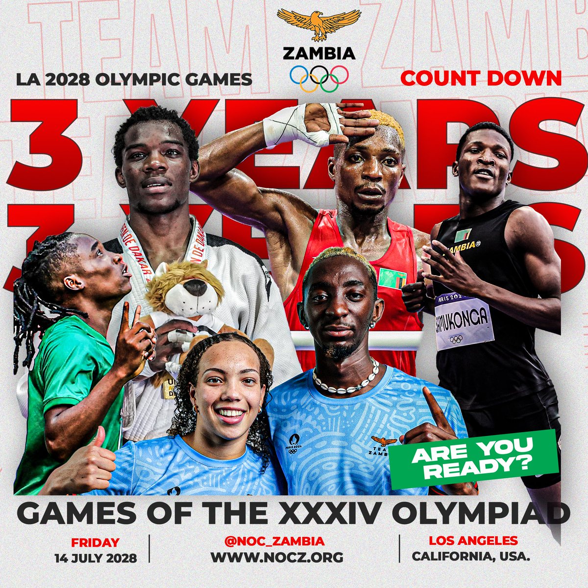 3-Year Countdown Begins!

On this day in 2028, Los Angeles will welcome the world for the #LA2028 Olympic Games, 44 years since the last time the USA hosted in 1984.

Team Zambia is ready for the challenge. Let’s go! 🇿🇲

<a href="/LA28/">LA28</a> | <a href="/Olympics/">The Olympic Games</a> | <a href="/AcnoaAnoca/">ACNOA ANOCA</a> 

#Olympics #TeamZambia