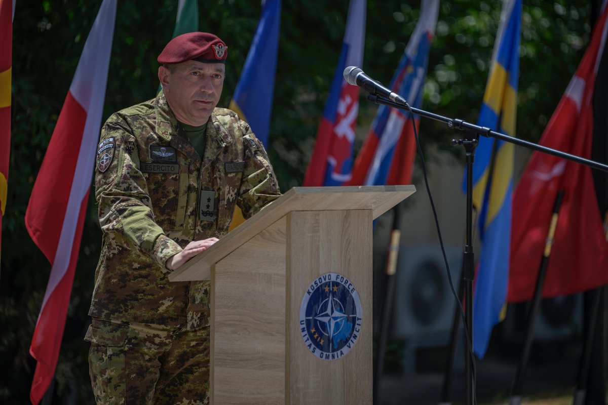 NATO_KFOR's tweet image. Today, the Commander of the #NATO-led #KFOR mission, Major General Enrico Barduani, and the French Ambassador to Kosovo, H.E. Olivier Guérot, presided over the French National Day Ceremony at KFOR Headquarters in Camp Film City, Pristina.

#UNITASOMNIAVINCIT 
#StrongerTogether