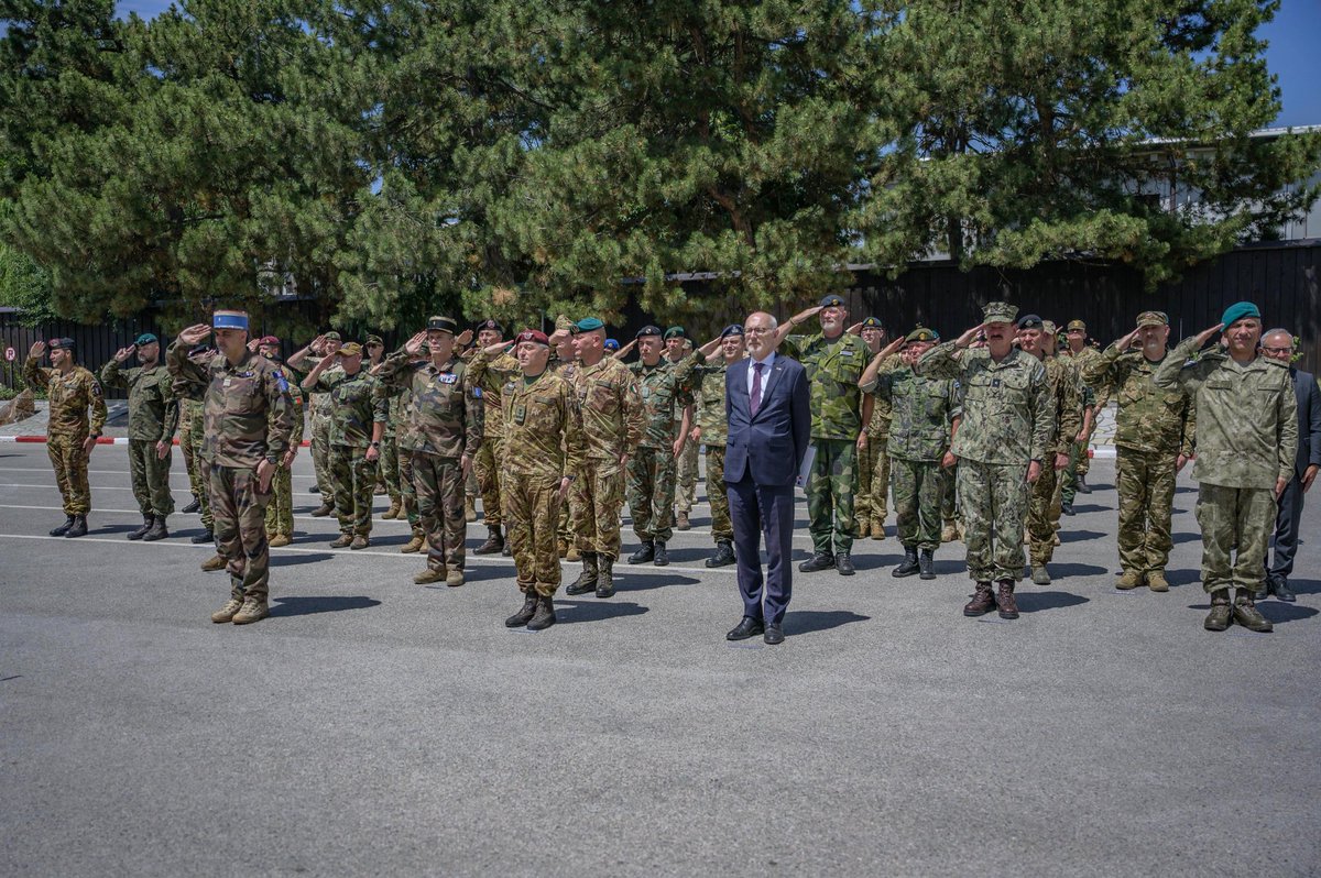 NATO_KFOR's tweet image. Today, the Commander of the #NATO-led #KFOR mission, Major General Enrico Barduani, and the French Ambassador to Kosovo, H.E. Olivier Guérot, presided over the French National Day Ceremony at KFOR Headquarters in Camp Film City, Pristina.

#UNITASOMNIAVINCIT 
#StrongerTogether
