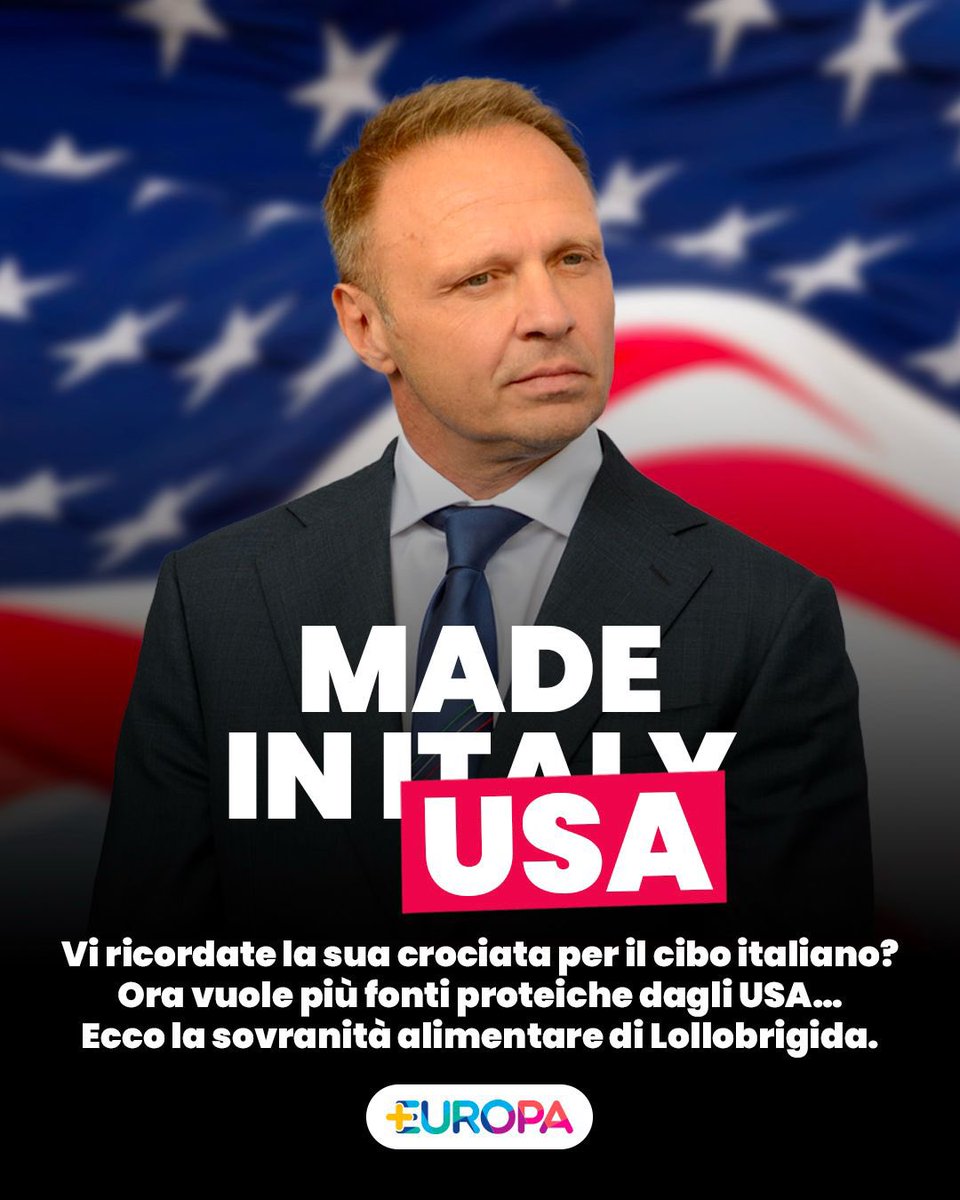riccardomagi's tweet image. Dalla sovranità alimentare…al discount USA
Vi ricordate Lollobrigida, quello che faceva la guerra al grano canadese, alle olive tunisine? Quello che ha vietato per legge perfino la ricerca sulla carne coltivata?
🇮🇹 Tutto in nome della “tutela del cibo italiano” diceva.
🇺🇸…