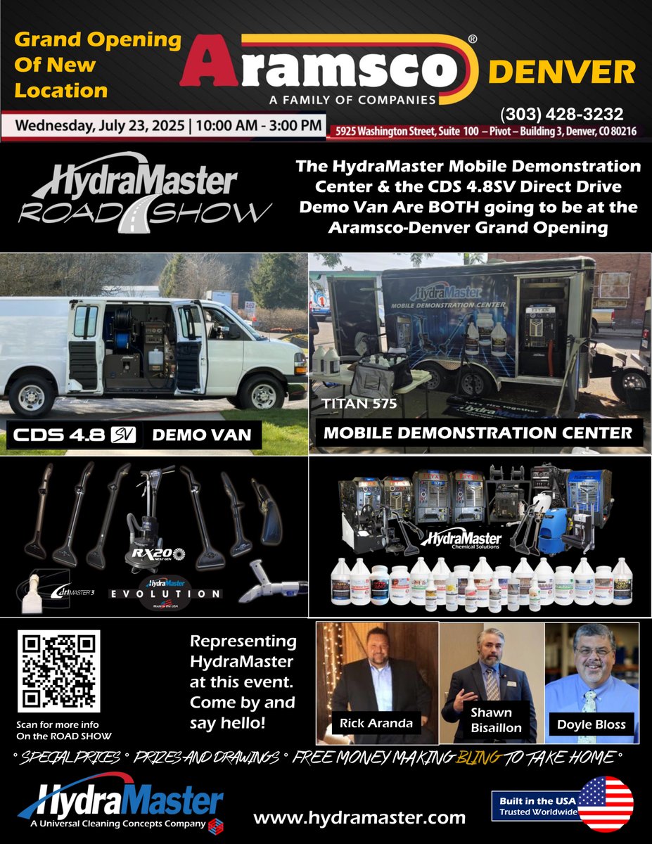 Come and see the HydraMaster Road Show at the upcoming Grand Opening of the new Aramsco-Denver location.