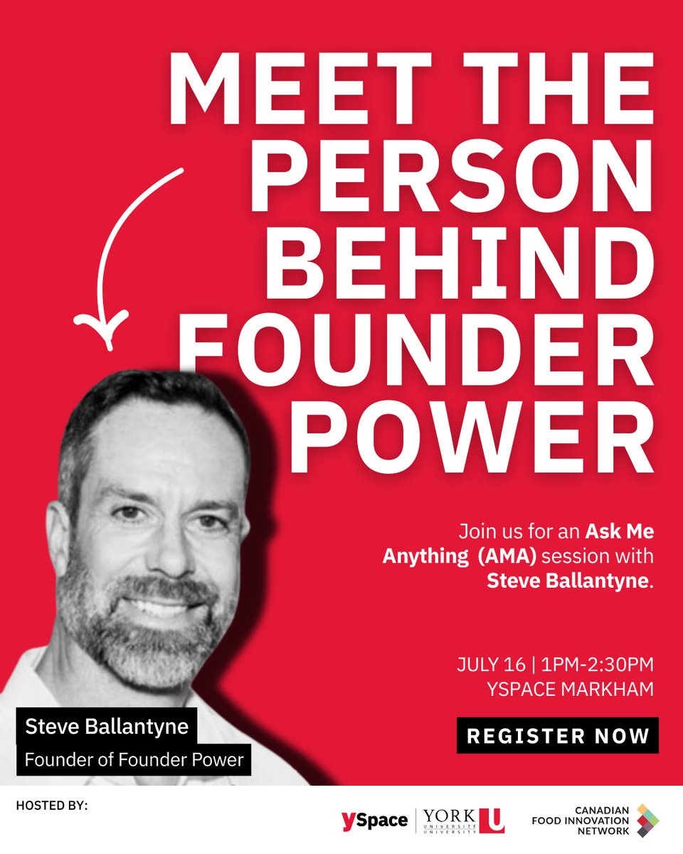 YSpaceYU's tweet image. Built. Scaled. Exited. Now he’s giving it all back.
Join Steve Ballantyne — founder of Canada’s first cold brew co. & now Founder Power — for a live AMA on scaling food ventures.