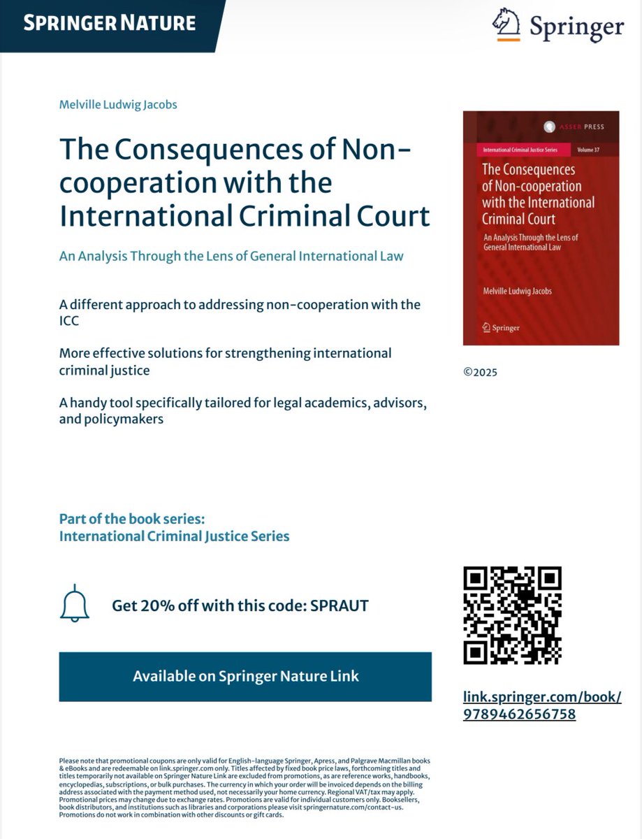 Hi X users. 

Please find the link to my new book below: 

link.springer.com/book/10.1007/9…
Get 20% off with this discount code: AsserPressDiscount20. 
#published #books #bookstagram #author #asserpress #internationallaw #internationalcriminalcourt #icc #law #eatsleeplaw #happy #red