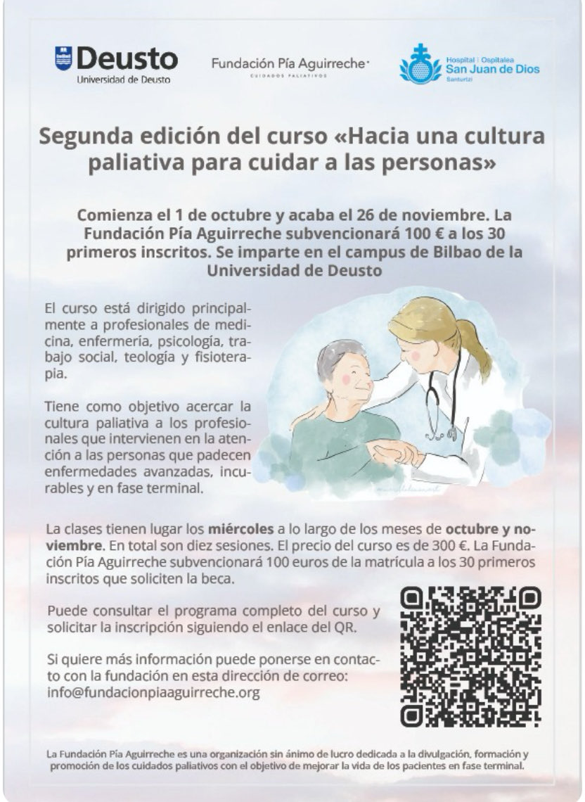 JBtiz's tweet image. FORMARSE EN CUIDADOS PALIATIVOS PARA CUIDAR MEJOR. Esta es una oportunidad. deusto.es/es/inicio/estu… ⁦@Hospital_SJDS⁩ #fundacionpiaaguirreche #haciaunaculturapaliativa #ParaTiPaliativos