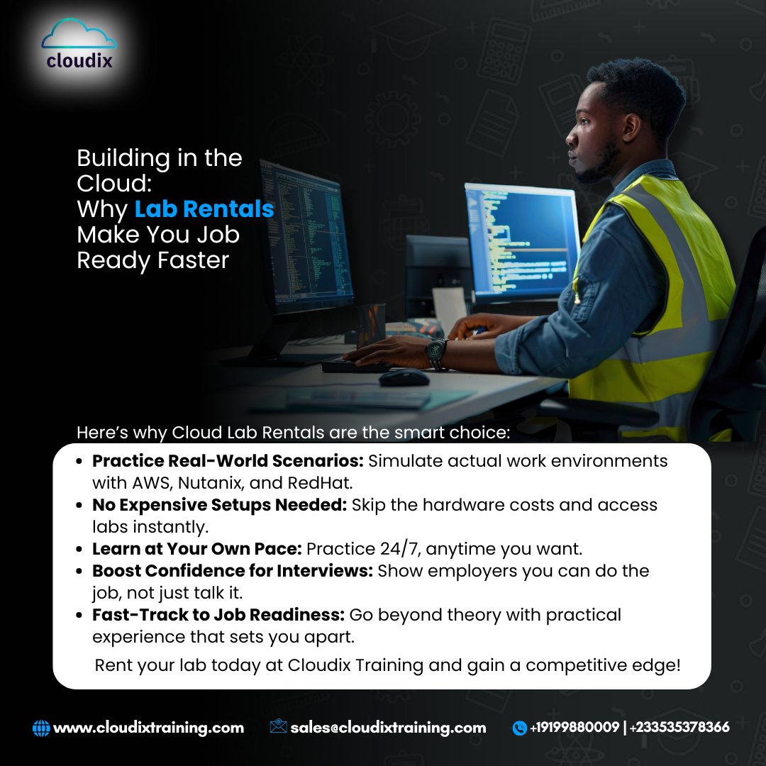 CloudixT's tweet image. Ready to build your cloud skills the smarter way?

Rent your lab today at Cloudix Training and gain a competitive edge!

#CloudLabs #HandsOnLearning #CloudTraining #NutanixLab #AWS #RedHatLabs #CongratulationsBanks #CloudCareers #TechTraining2025 #cloudixt