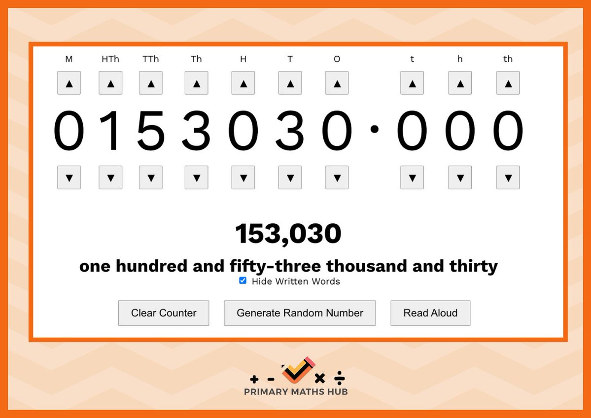 PrimaryMathsHub's tweet image. 🧡 Primary Maths Hub 🧡 has a library of free, interactive teaching tools
🖥 Perfect for use on interactive whiteboard for daily use.
🧡 Free for everyone, no sign up required.
🧠 Counting, Times Tables, Place Value and more.
Where? 📍🌏 primarymathshub.com/teachingtools/
#primarymaths