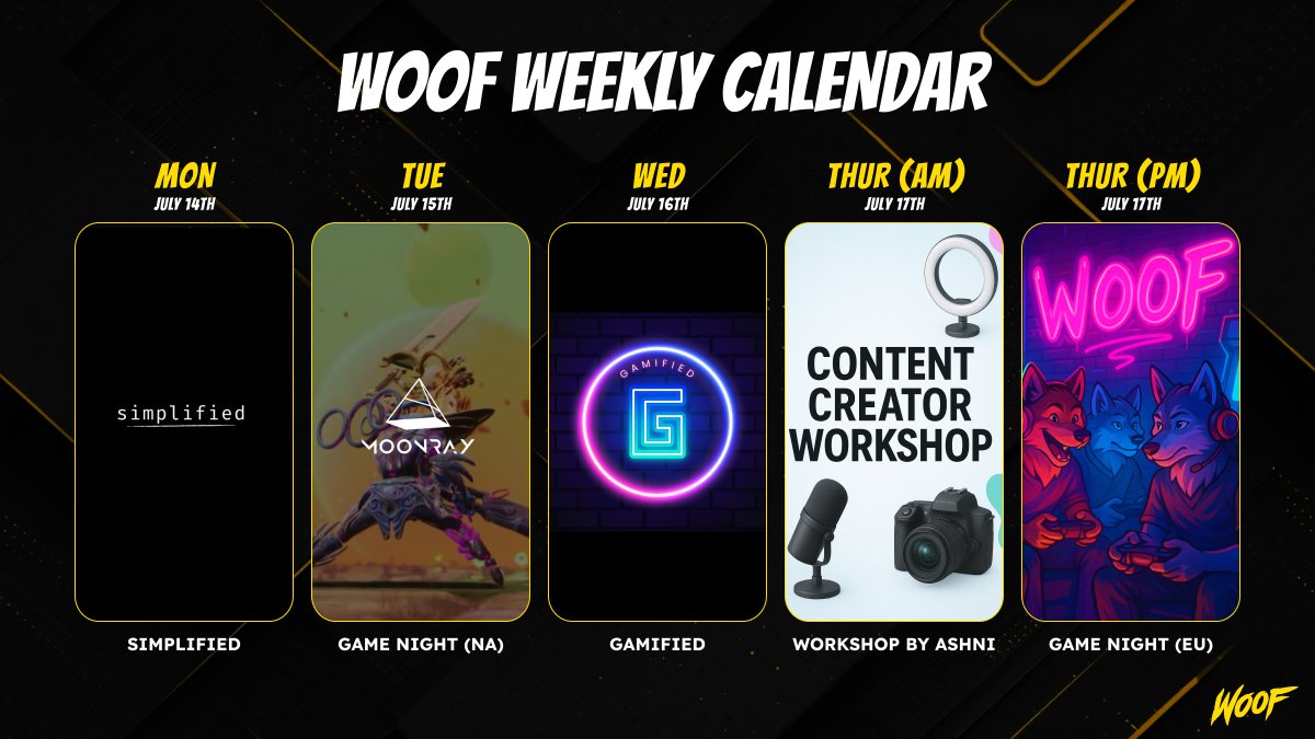 Woof_Lab's tweet image. gm woof fam!
Moonray game night this week and they've invited us to their upcoming tournament! this game night is just for fun, tournament qualifiers come later. more details in our discord
Thursdays are for EU game nights a few hours after the Upskill Workshop!
woof woof 🐺
