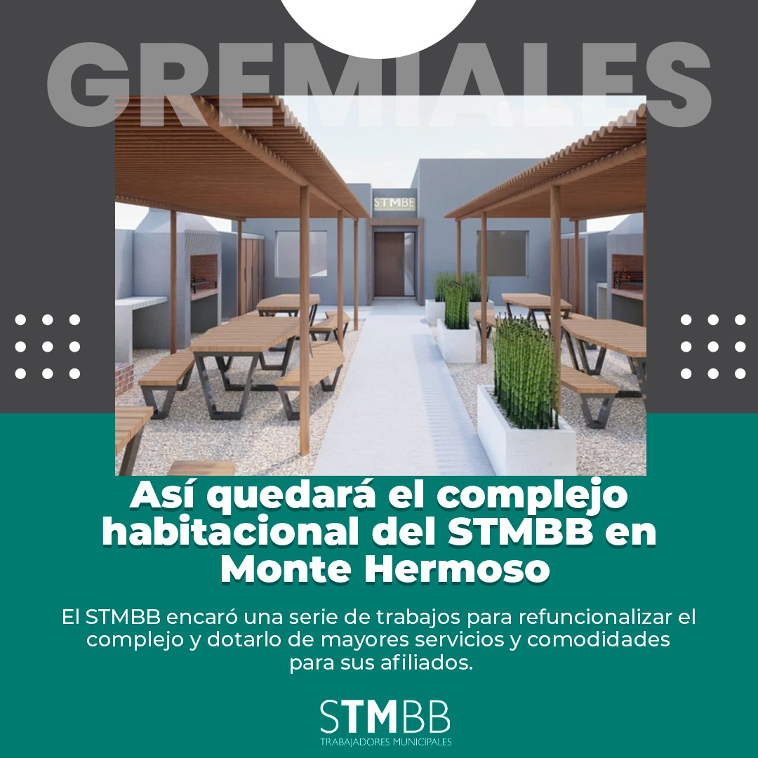 💡 #NoticiasGremiales

✍️ Así quedará el complejo habitacional del STMBB en Monte Hermoso

El sindicato de Trabajadores Municipales de nuestra ciudad encaró una serie de trabajos para refuncionalizar el complejo y dotarlo de mayores servicios y comodidades para sus afiliados.