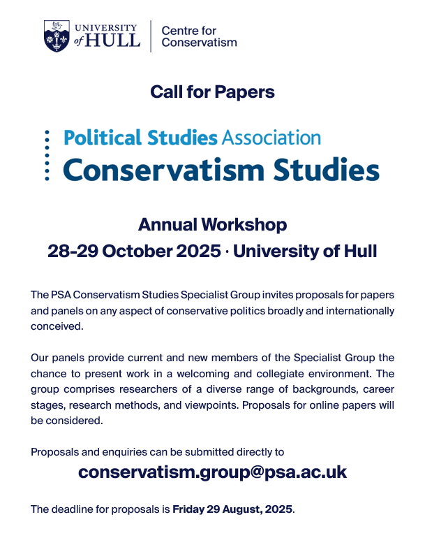CenConHull's tweet image. 🚨 CALL FOR PAPERS 🚨
We're very pleased to be hosting this again @UniOfHull. 🎓
@PoliticsatHull @FBLP_research @CRJFear