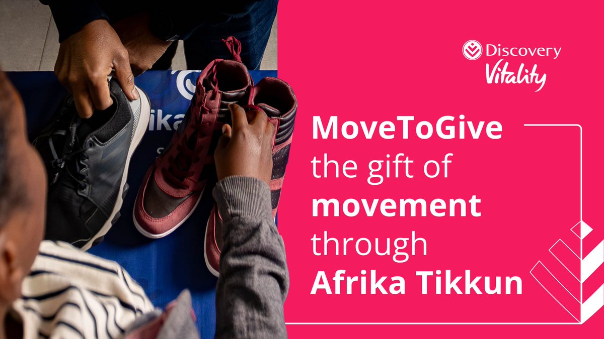 How can you help @afrikatikkun provide running shoes and supportive footwear to people in need? Simply:

📲 Log in to your Discovery app or Discovery Bank app

🖐️ Select Vitality MoveToGive charity donations

🎁 Donate your Ðiscovery Miles to Afrika Tikkun.