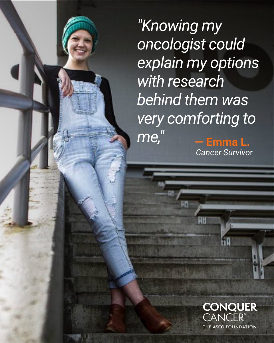 ConquerCancerFd's tweet image. "Knowing my oncologist could explain my options with research behind them was very comforting." Emma L., 2x survivor. Give more patients hope by supporting cancer research and vital programs. Donate now, your gift is doubled! brnw.ch/21wU7PP #ConquerCancer #PatientCare