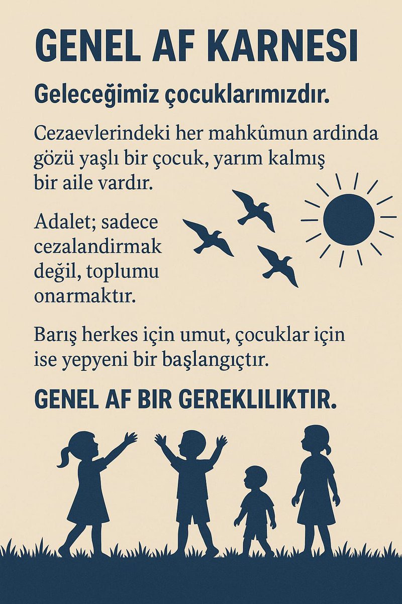 <a href="/avabdullahguler/">Abdullah Güler</a> <a href="/RTErdogan/">Recep Tayyip Erdoğan</a> 🎒 Okul gösterisine babası gidemeyen çocuk büyüyünce ne hisseder?
Bir karar, bir yasa, bir imza…
Bir çocuğun kalbine umut olur.
Affet Türkiyem