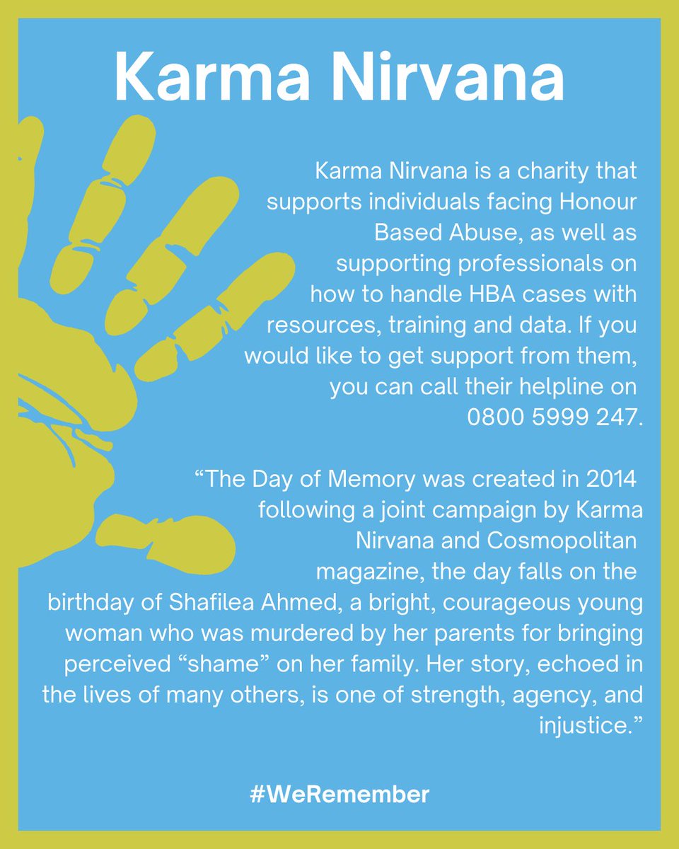 Rothacs38's tweet image. We stand in solidarity to honour the legacy of those affected by Honour Based Abuse. If you would like to learn more, or support Karma Nirvana's fight to end Honour Based Abuse, please visit karmanirvana.org.uk